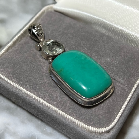Vintage Large Turquoise & Gemstone Pendant Solid 925 Sterling Silver Handmade - Picture 9 of 17
